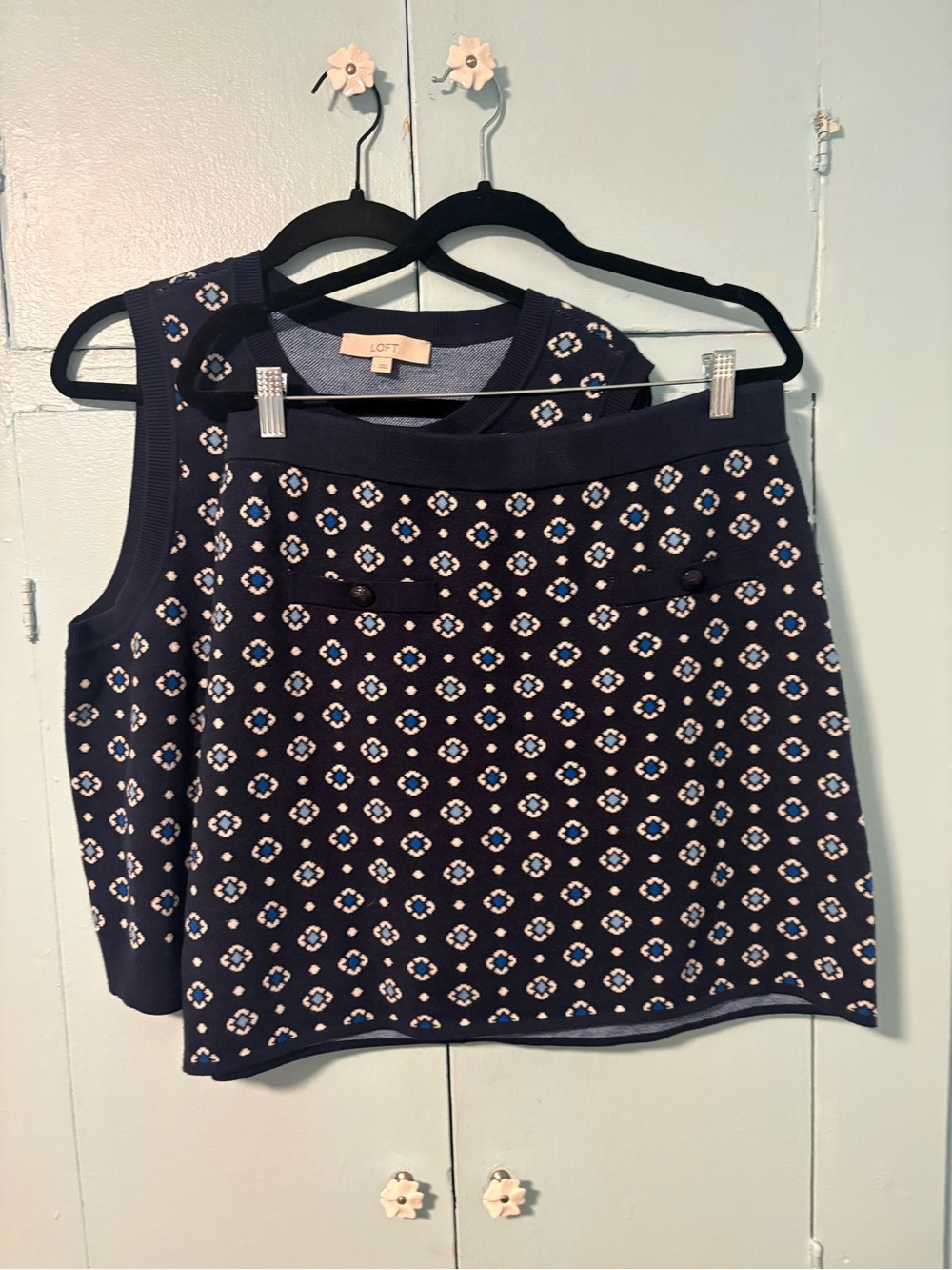 LOFT Navy Patterned Sweater Set